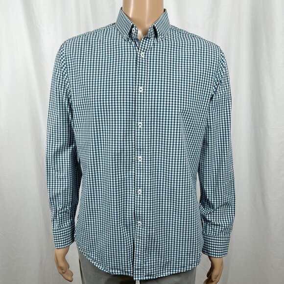 Original Penguin Men's Size 16 Blue Gingham Slim Fit Long Sleeve Button-Up Shirt - Picture 1 of 7